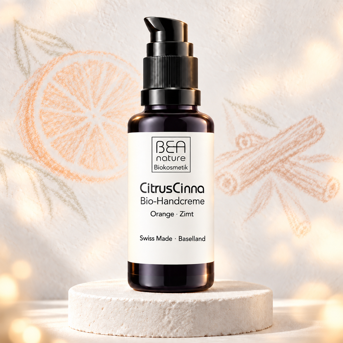 CitrusCinna, crème pour les mains orange et cannelle, 50 ml, avec orange et cannelle dessinées à la craie